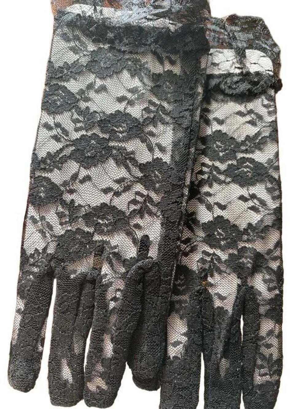 Black Floral Lace Sheer Dress Gloves | Gothic Victorian Style | Women’s Formal C